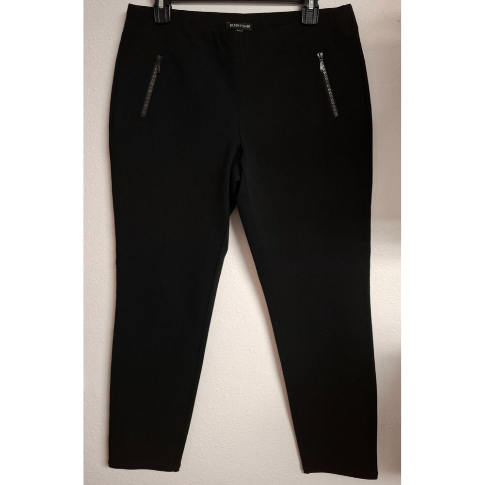 Women's EILEEN FISHER Black Zip Pockets Straight Leg Rayon/Stretch Slacks Pant M